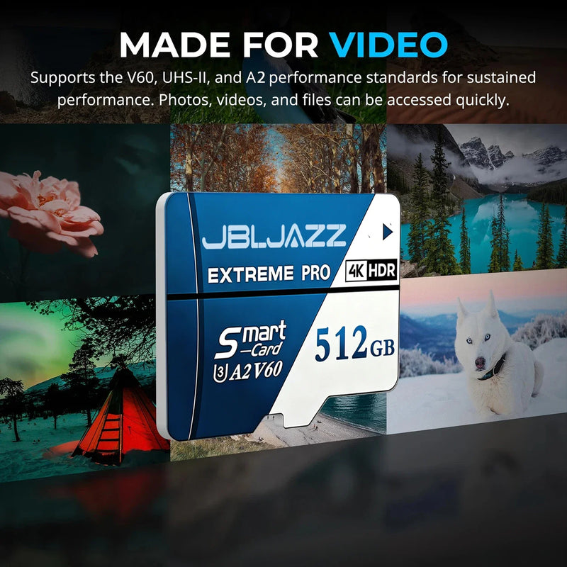 High-Speed Memory Card 128GB 256GB 512GB V30 A2 4K SD Card Micro TF SD Card for Smartphone/Tablet/Camera/Switch/Drone Cross-Use