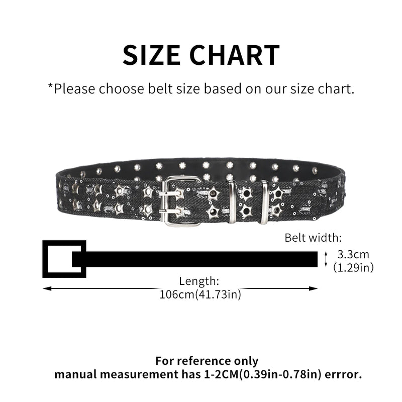 New Fashion Luxury Belt Black Punk Accessories Blue Denim Girdle HipHop Y2k Star Hollowed Pin Buckle Waistband，For Men Women