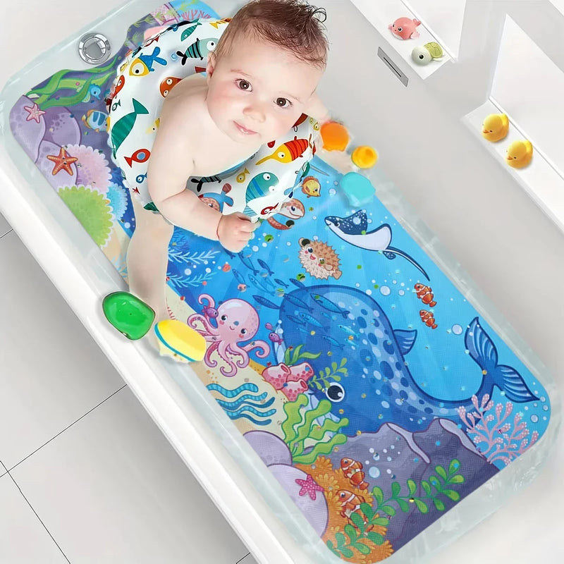 1pc Baby Bath Mat for Tub Non Slip Kids Bath Mat - 40x10cm Extra Long Cartoon Bathtub Mat Toddler Bath Mats with Suction Cups