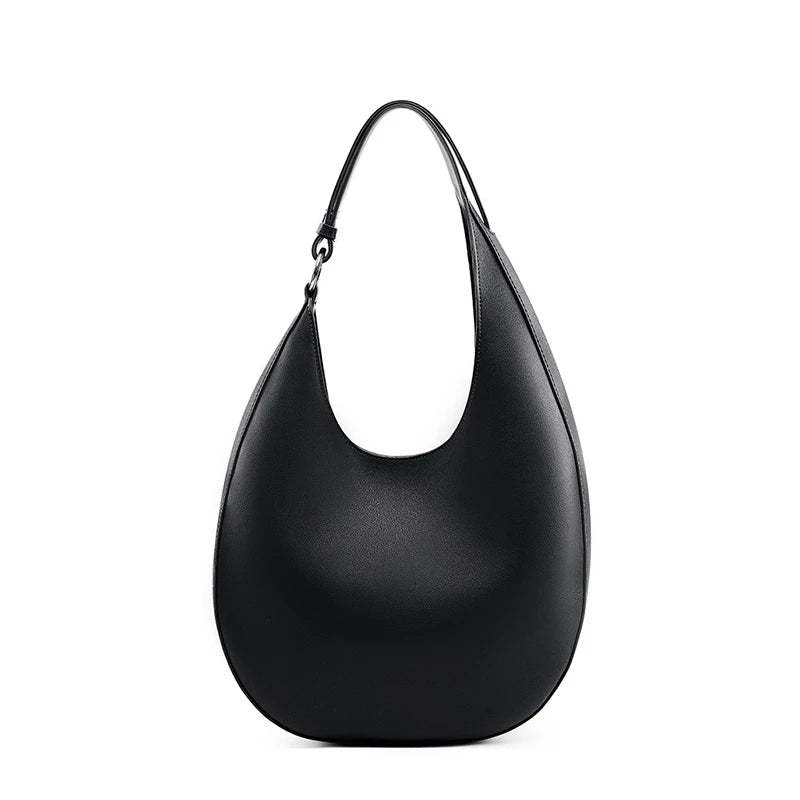 HIFASHION Genuine Leather Shoulder Bag For Women Retro Half Moon Hobo Underarm Purses Minimalist Cowhide Commuter Work Handbags