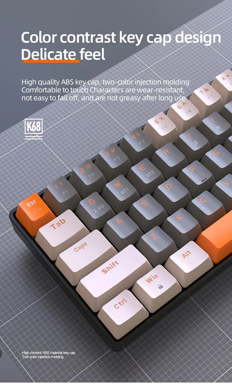 K68 60% Wireless Mechanical Keyboard with BT 5.0/2.4Ghz Dual Mode Receiver Compact 68-Key Hot Swap Gaming Keyboard for PC Mac Xb