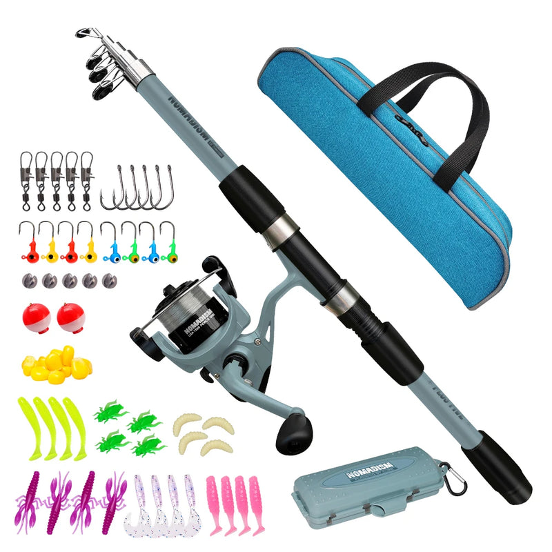 New 1.65mTelescopic Fishing Rod And Spinning Reel Kit with Baits Hooks Travel Pole Set Bait Hook Tackle Set for Outdoor Sports