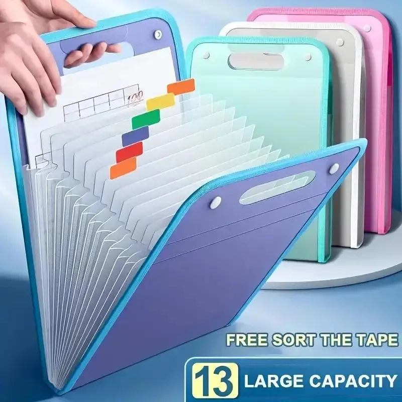 Pastel Purple Accordion File Folder with Blue Trim 13-Pocket Document Organizer for School And Office Use