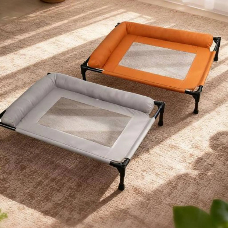 Elevated Dog Bed with Pillow Border Firm Support Elevated Dog Bed L-Shaped Pet Lounger All Seasons Use Cooling Mesh Pet Cot