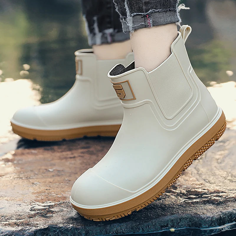 【First need for trendy people in the rainy season】Men's low-tube waterproof rain boots anti-slip wear-resistant Chelsea wind sho