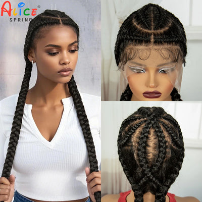 48inch Super Long Cornrow Braided Wigs Synthetic Full Lace Kontless Braids Wig Lace Frontal Braided Lace Wigs for Black Women