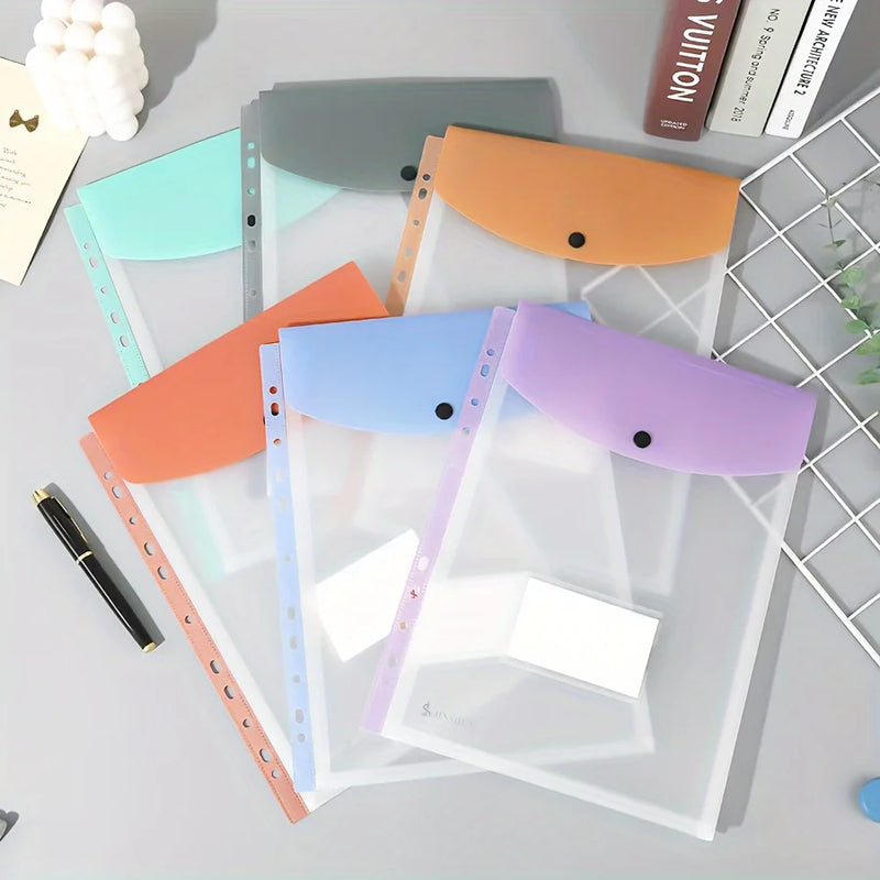 6pack A4 vertical Morandi color document bag, plastic envelope contract bag, document loose-leaf storage bag