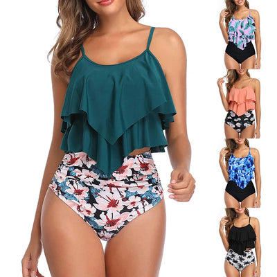 Swimwear Ruffles Women Suits Two Piece Sets Printed | SAMAG