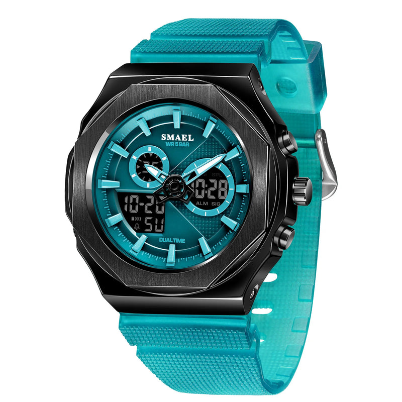 SMAEL Women Dual Display Waterproof Sport Quartz Watch LED Digital Analog Stopwatch Durable Daily Outdoor Casual Wristwatch