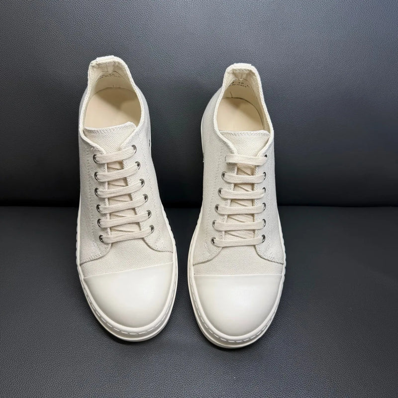 Classic Men's And Women's Low Top Casual Sneakers White Beige Canvas Thick Sole Lace-Up Luxury Flat Shoe