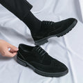Fashion New Low Heels Pointed Suede Leather Brogue Oxford Shoes New Bussiness Thick Soled Causal Soft Daily Male Footwear Shoes