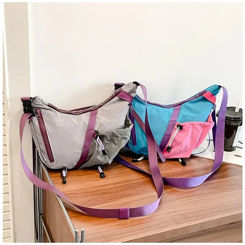 Composite Fabric Patchwork Hobos Zipper Personality Color Matching Women's Bags 2025 Fashion Super Cool Fashion Crossbody Bags