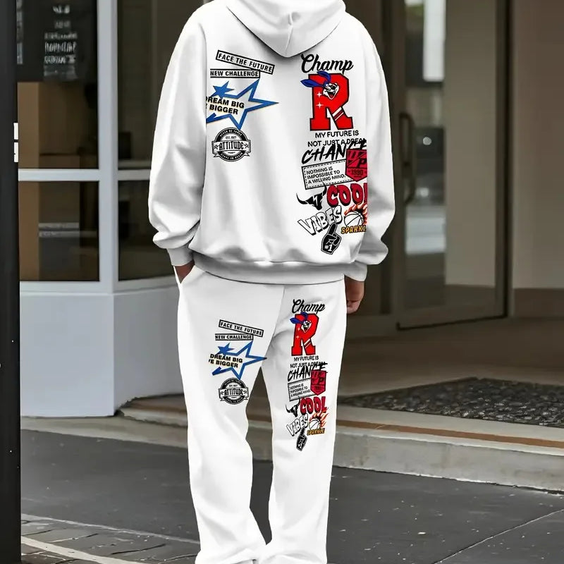 The new men's hoodie set for Spring and Autumn features a casual fashionable and comfortable 3D letter - View 4 | SAMAG