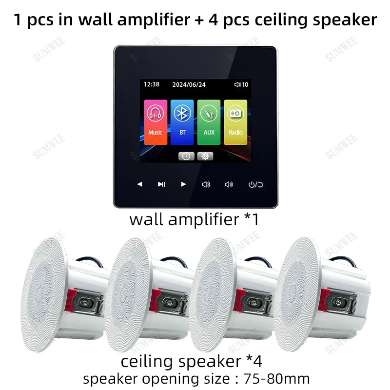Mini wall amplifier Background music player Bluetooth sound control panel home audio amplificador with ceiling speaker