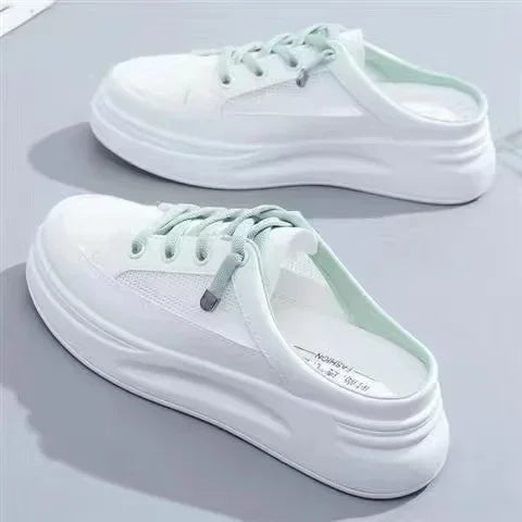 *2026 Summer New Baotou Mesh Breathable White Flat Shoes Fashionable Hot Selling Casual Half Dragged Round Head Women's Sandals