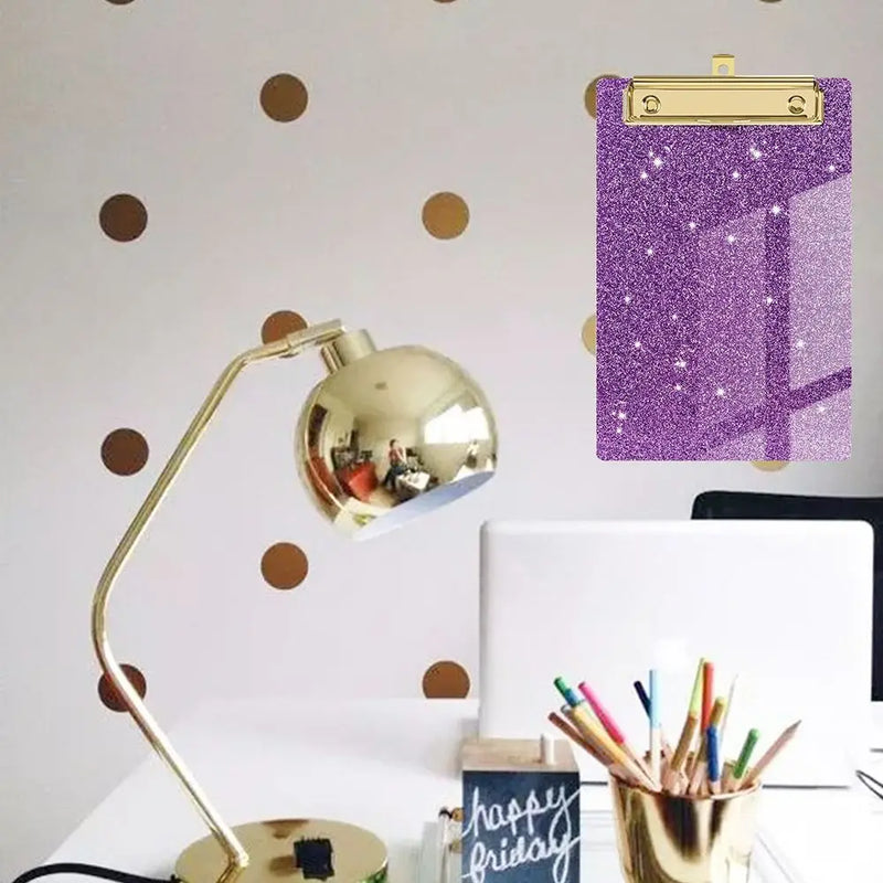 Pink Glitter Writing Clip Board, Flat Metal Clip, Ideal for Office, Classrooms, Acrylic Clipboards