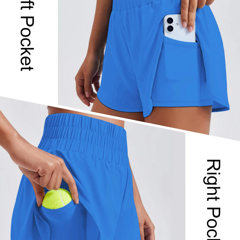 Porty Lady Solid Color High-Waist Yoga Running Double-Layered Anti-Glare Fitness Tight-Fitting Sports Shorts