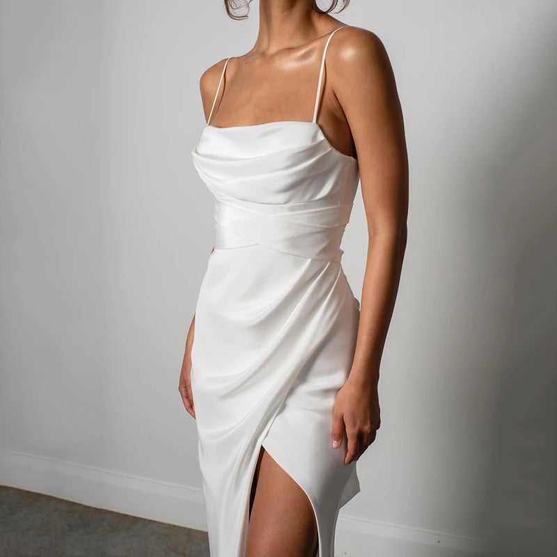 Customized Simple Mermaid White Wedding Dresses Spaghetti - View 4 | SAMAG