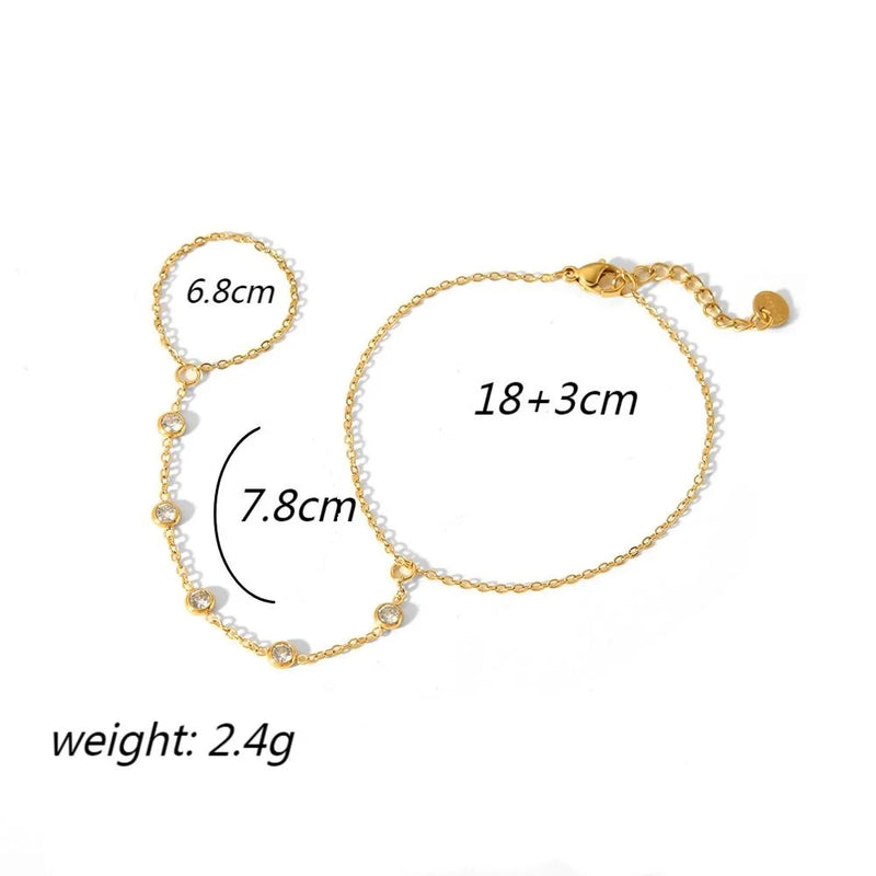 Fashion 18K Gold Plated Stainless Steel Zircon Ring Bracelet for Women Individualistic Daily Wear - Visuel 8 | SAMAG