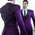 Sparkly Diamond Beaded Men Suit 3 Pieces Set Male Business Blazers Customized Groom Wedding Tuxedos Slim Gem trajes para hombre
