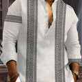 New Men's Henry Collar Linen Long Sleeve Casual Shirt | SAMAG