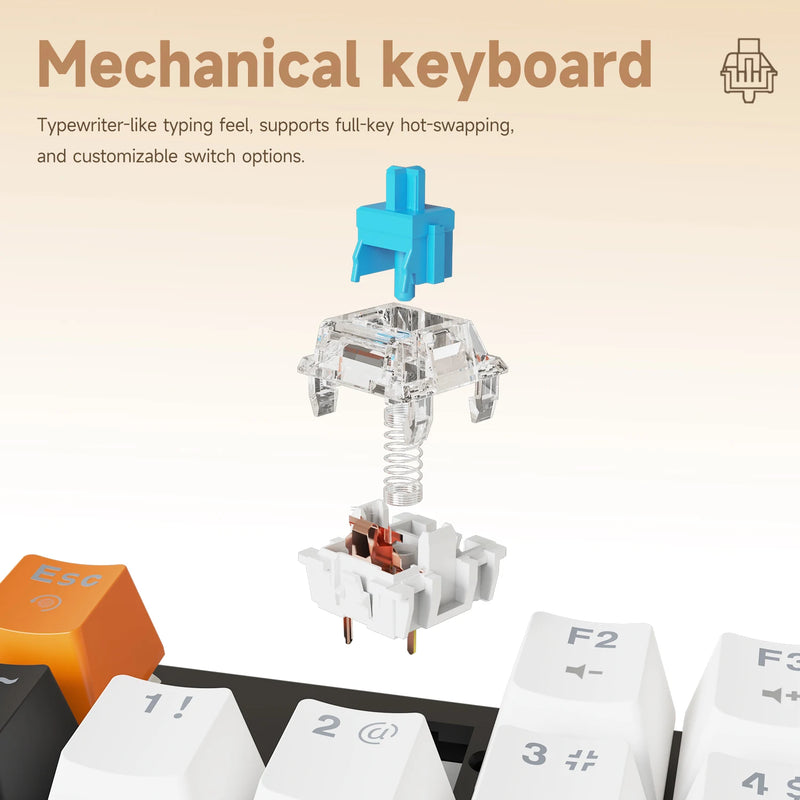 AJAZZ NK104 Mechanical Keyboard Wired Dual-Injection Keycaps 104 Hot-Swapping LED Hybrid Backlight Gamer Keyboard for Laptop PC
