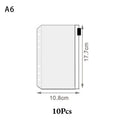 10Pcs A5 A6 A7 Binder Pockets Waterproof Zipper Pouch for 6 Ring Notebook Binder Clear Document Filing Bag Leaf Organizer Folder