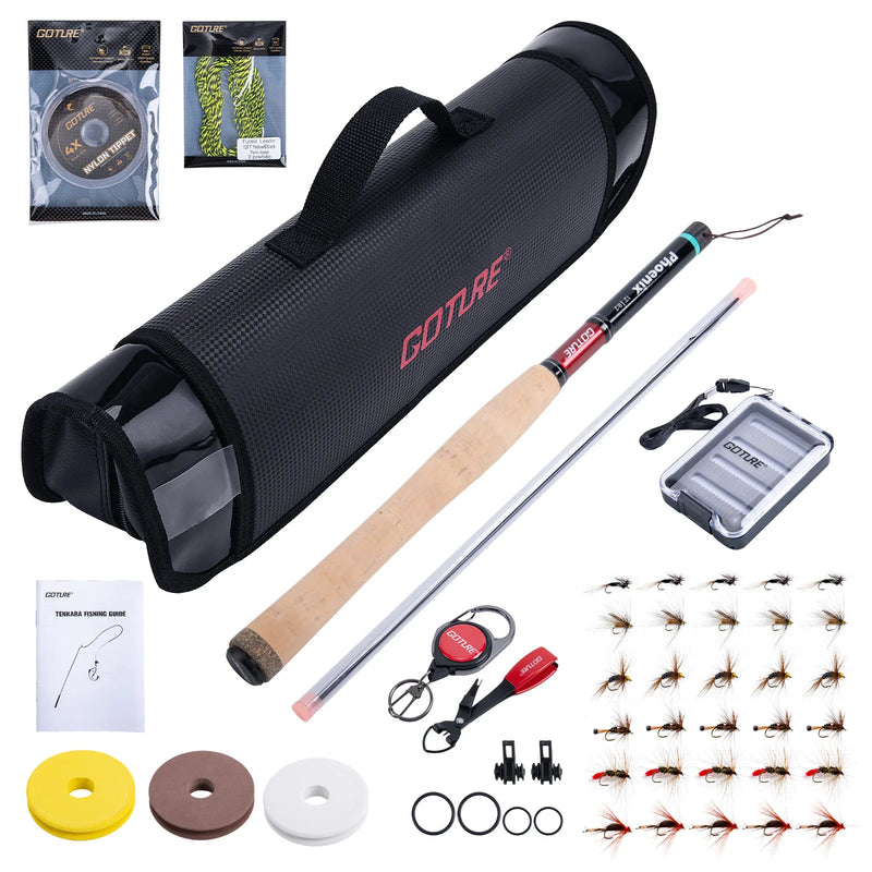 Goture Fly Fishing Rod Combo Ultralight Tenkara Rod with Flies, Tippet, Line, Tackle Backpack Full Set for Trout Stream Fishing