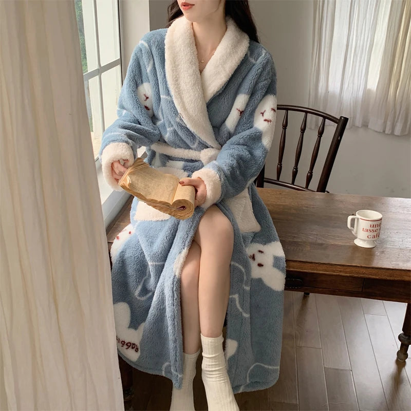 Coral Fleece Robe Women's Winter Pajamas Nightgown | SAMAG