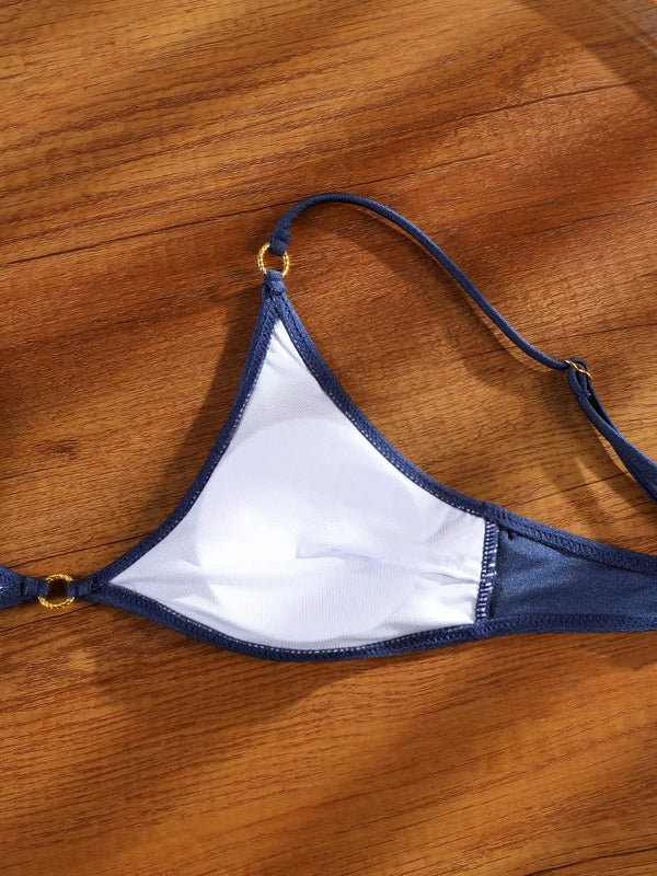 Rinabe String Bikini Blue Bandage Swimwear High Cut | SAMAG