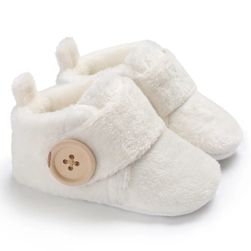 2022 Baby Autumn Winter Boots Baby Girl Boys Winter Warm Shoes Solid Fashion Toddler Fuzzy Balls First Walkers Kid Shoes 0-18M