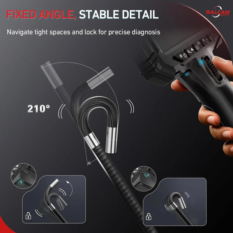 Ralcam  Endoscope Camera with 210° Movable Head, 6.2 mm Probe, 5 Inch HD Screen IP67 Inspection Camera， for Car and Home