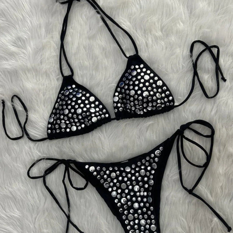 Halter Metallic Sequins Bikini Women Swimsuit Female | SAMAG