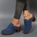 Women's Mules Round Toe Block Heel Suede-Look Shoes Casual Daily Slip-On Clogs Featuring Flower Applique Contrast Stitching 2026
