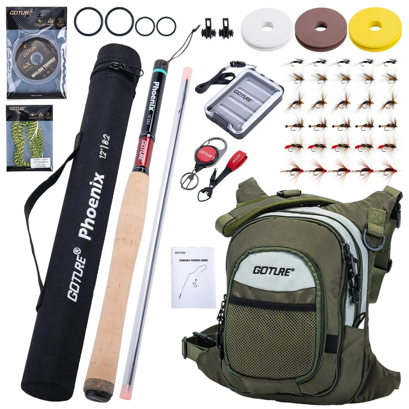 Goture Fly Fishing Rod Combo Ultralight Tenkara Rod with Flies, Tippet, Line, Tackle Backpack Full Set for Trout Stream Fishing