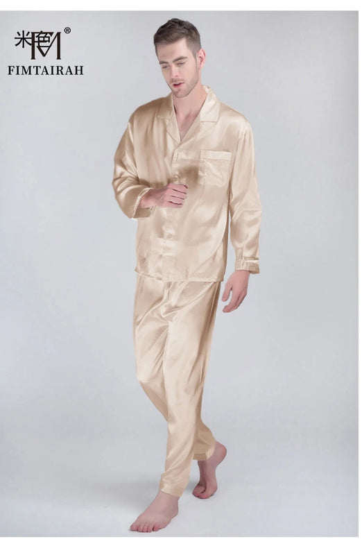 Fimtariah 30MM 100% Silk Pajamas Long Sleeve Pants Set Men's Summer Soft Shirt Pants Sets Two PIeces Autumn Winter Silk home