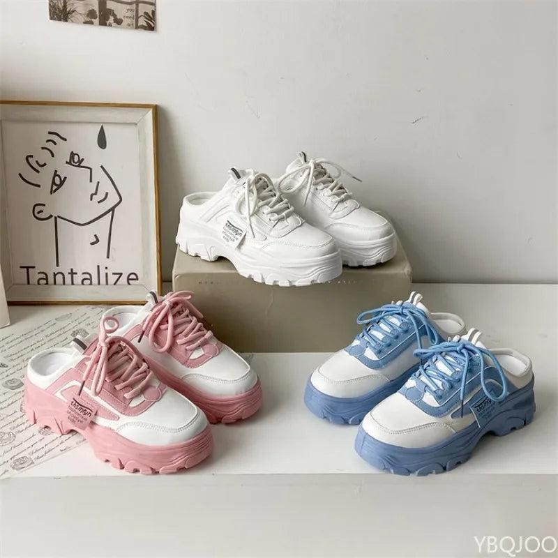 Baotou Half Slippers for Women's Spring New Style No Back Heel Thick soled Shoes Simple Casual Comfortable Single Shoes