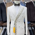 Two Pieces Formal Blazer Pants Set, Crystals Beaded Party Tuxedos Beaded Wedding Groom Suit Set, Luxurious Men's Formal Suit