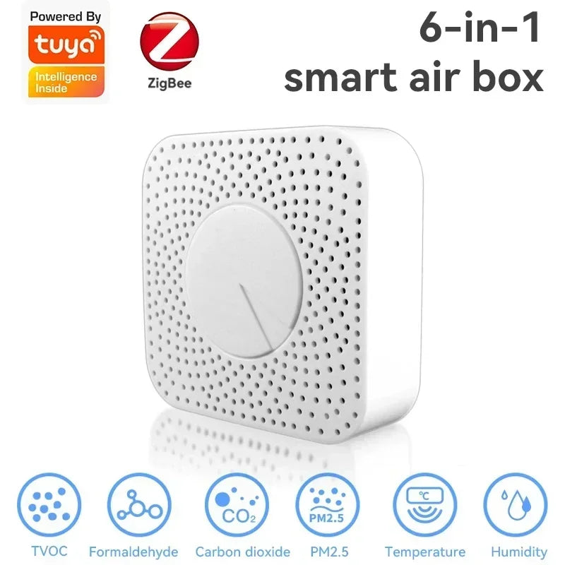 Tuya Wifi/Zigbee Smart Home Air Quality Sensor CO2 VOC HCHO Smart Air Box Gas Leak Sensor Security Protection Alarm Sensors