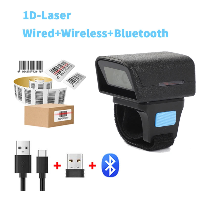 QR Code 1D/2D Ring Scanner Wearable Scanner Finger Barcode Reader Bluetooth Barcode Scanner Portable Bar code Scanner PDF Code