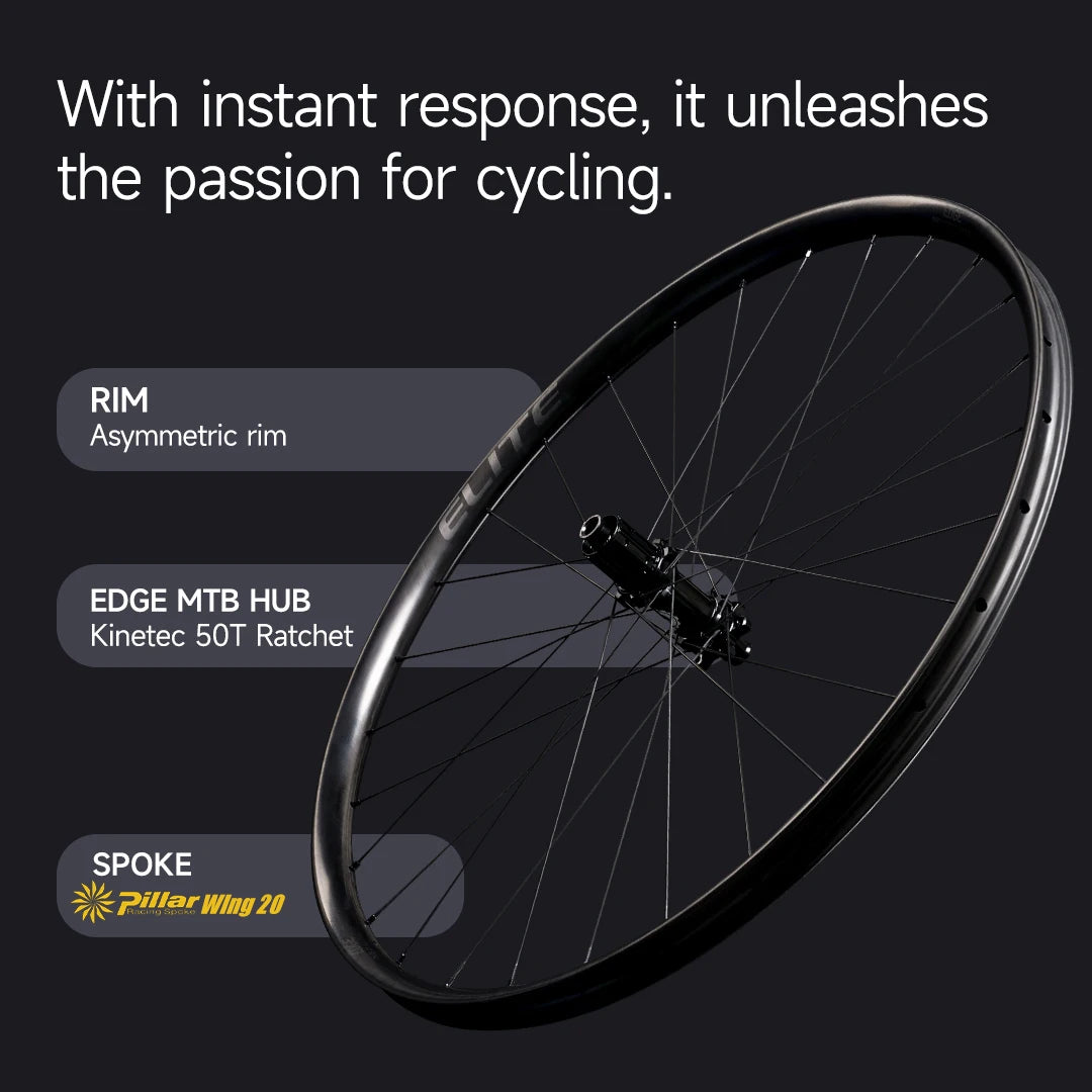 ELITEWHEELS EDGE-MTB UD Raw Weave 1201g Lightweight Carbon Mountain Rim Wheelset For Off-Road Cycling In XC Kinetec 50T Ratchet