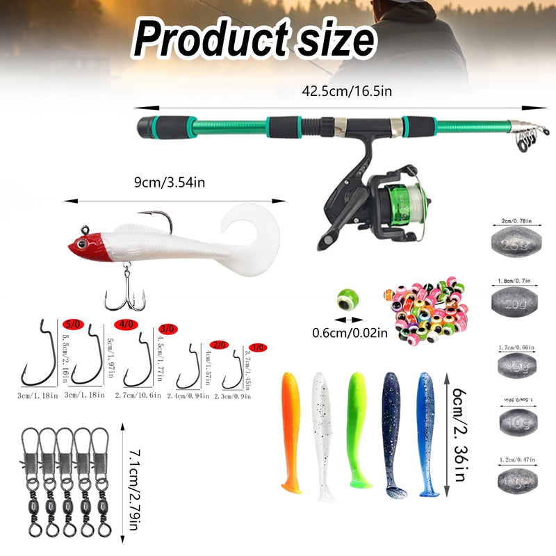 49 pcs Beginner Fishing Rod Set Portable Retractable Fishing Pole With Spinning Reel Assorted Bait Lures Fishing Gift For Men
