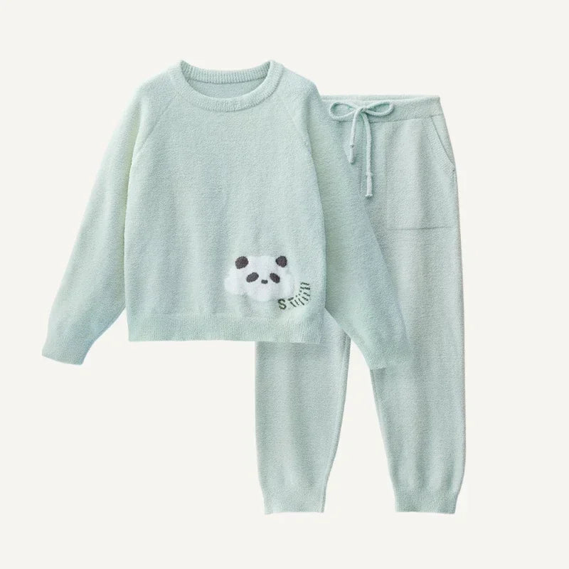 SUJIIN Women's Cute Pajamas Sets Autumn Winter Panda Graphic Sleepwear for Women Men Couple Loungewear Suit Home Clothes SH001