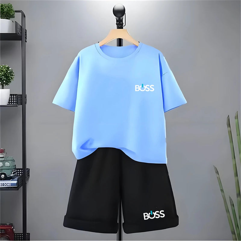 Kids Tshirt Summer 3-12 Years Letter Fashion T-shirt Boys Girls Toddler Short-sleeved+Shorts Casual Cool Sports Set clothing