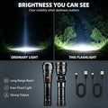 2PCS Super Bright Rechargeable LED Flashlight with COB Side Light & Digital Display, USB-C Fast Charging, Zoomable Tactical Torch for Outdoor Camping Hiking Emergency