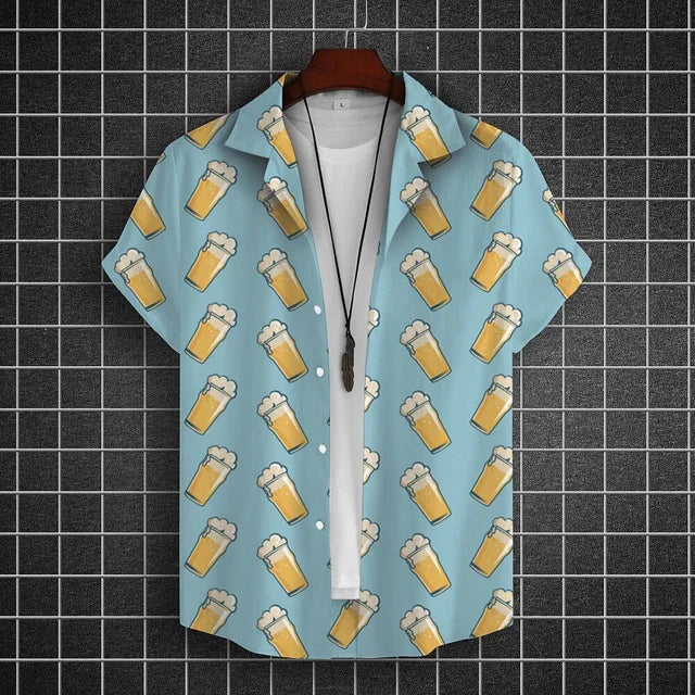 Hawaiian Shirt For Men 3d Beer Printed Short Sleeve Party | SAMAG