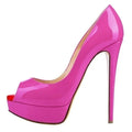Women Stilettos Sexy Pumps 14cm Extremely Platform Peep Toe High Heels Patent Leather Party Nighclub Dress Red Wedding Shoes