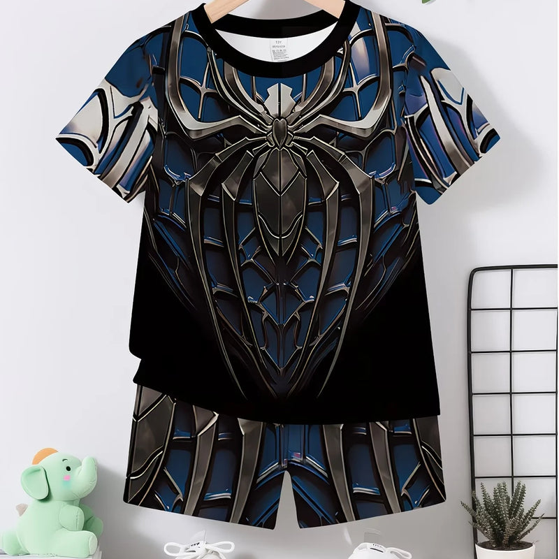 Boys Summer Outfit Spider Print Short Sleeve T-Shirt | SAMAG