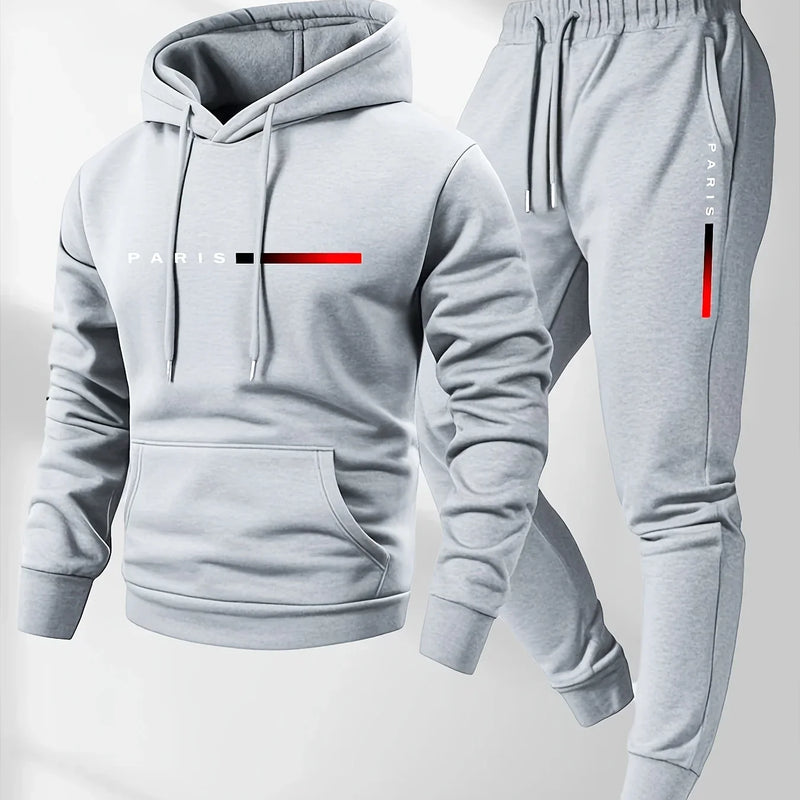 PARIS Letter Print Sweatshirt Suit Men's Fleece Hoodie | SAMAG