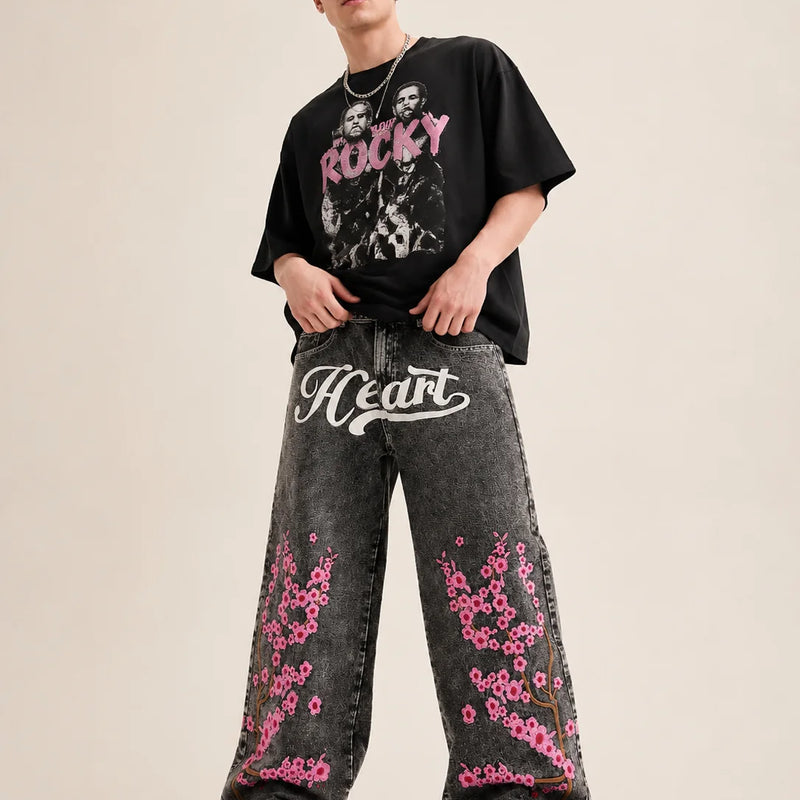 UP.THE Men Baggy Wide Leg Jeans, Vintage Washed Black | SAMAG